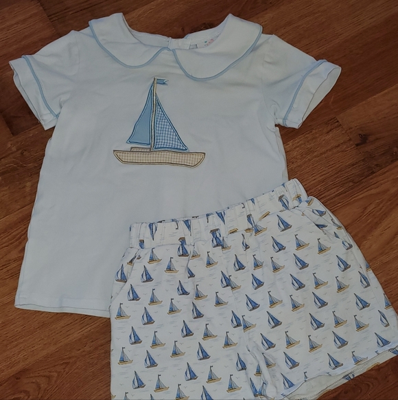 Stitchy Fish Other - Stitchy Fish Size 5 Kids Light Blue Sailboat Beach Lounge Pajama Set Vintage
